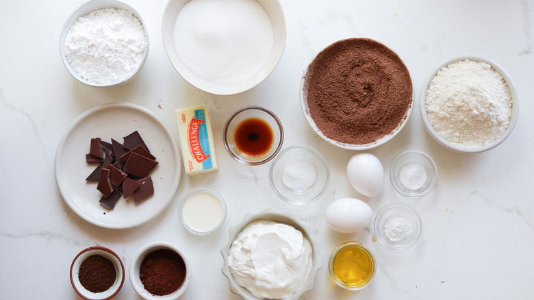 Ingredients for chocolate olive oil cake