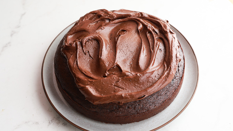 Chocolate olive oil cake on plate