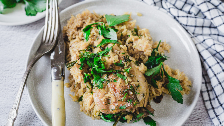 Rice and chicken on a plate