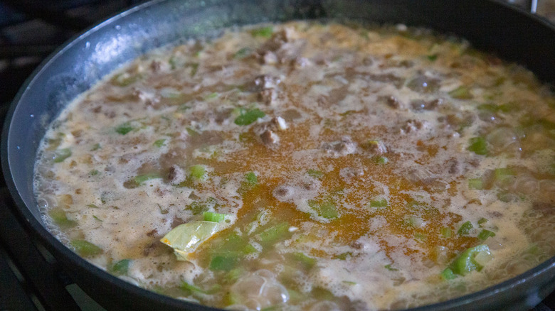 dirty rice base in pan