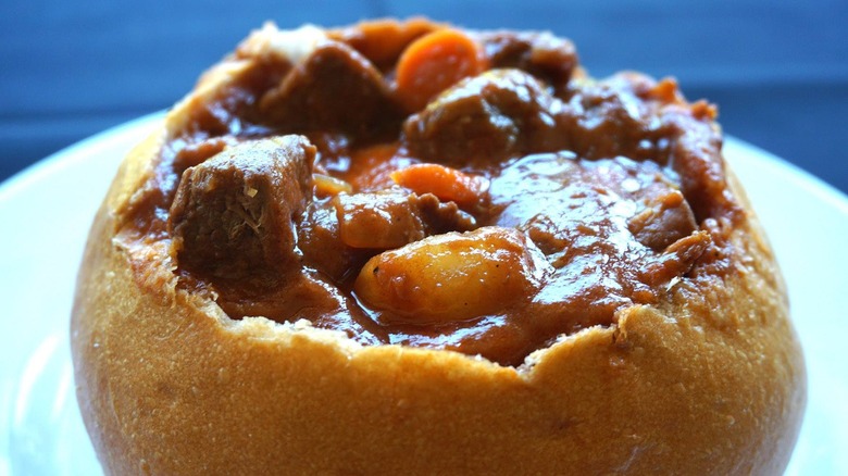 Beef stew in bread bowl