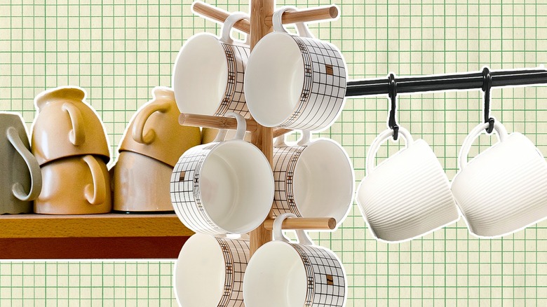 Mug storage tools on graphic background
