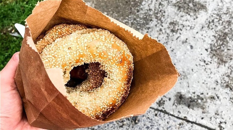 bagels in brown paper bag