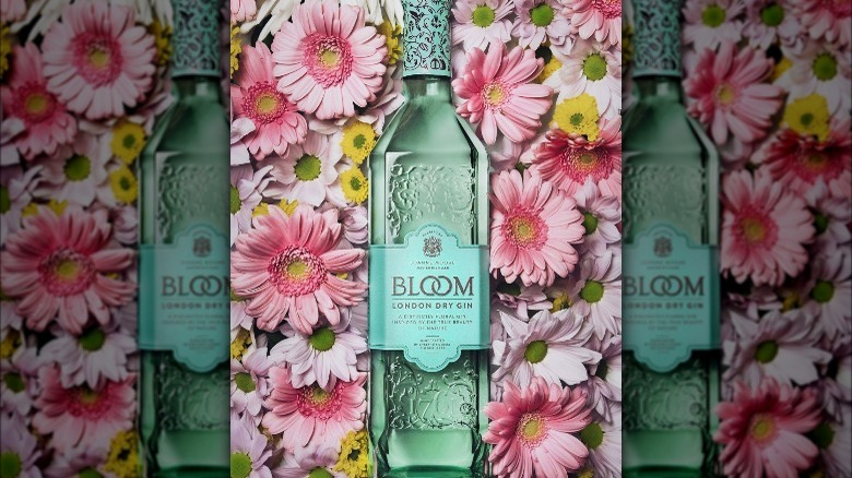 Bottle of BLOOM Gin with flowers