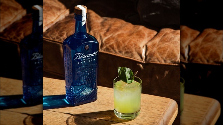 Bottle of Bluecoat Gin and cocktail