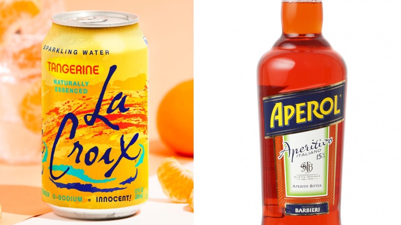 Tangerine La Croix and bottle of Aperol