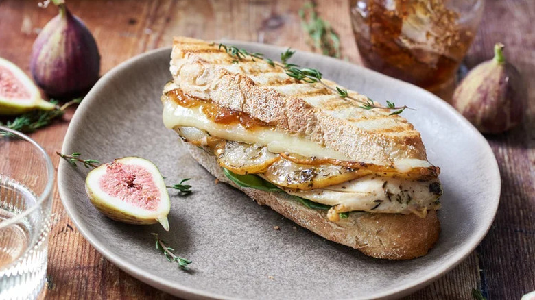 chicken and pear panini on plate