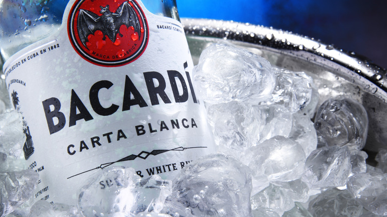 Bacardi rum bottle in ice