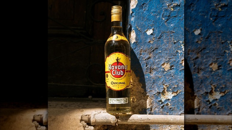 Havana Club bottle against wall