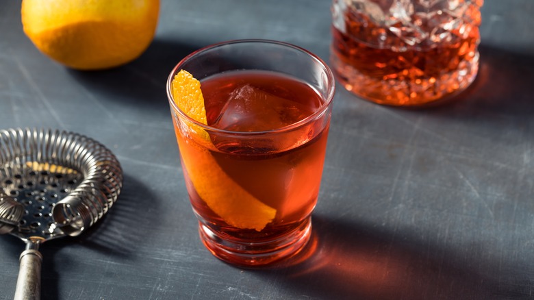 Mezcal Negroni with orange peel