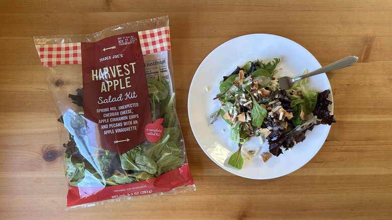 Bag of Harvest apple salad kit and a plate of salad