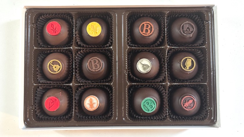 Box of Art Eatables bourbon truffles on white table