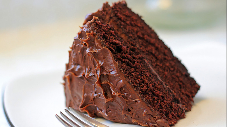Slice of chocolate cake on a plate