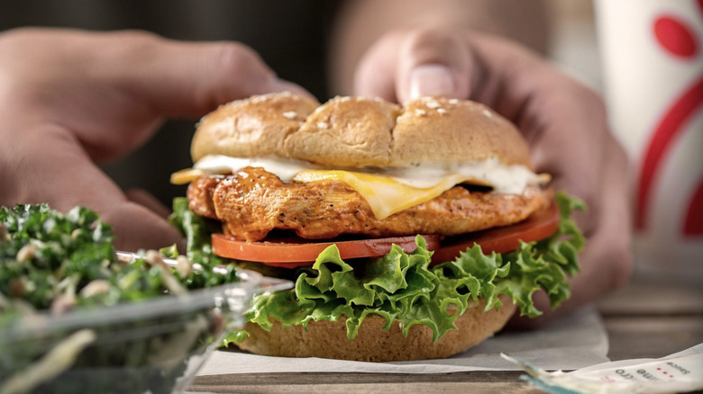 Close-up of chicken sandwich