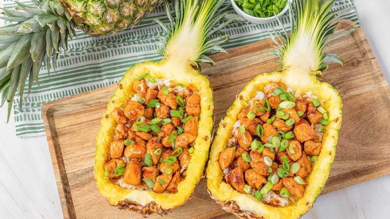 pineapple chicken and rice bowl