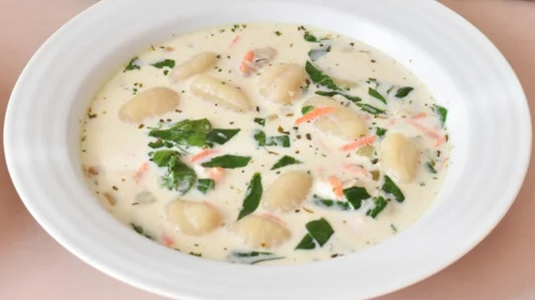 Bowl of chicken gnocchi soup