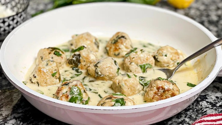 Bowl of chicken feta meatballs