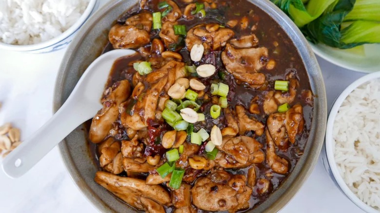 stewed chicken in dark sauce in bowl