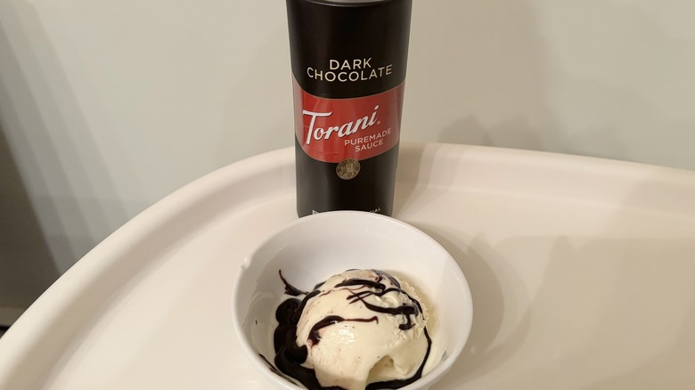 Torani syrup bottle with ice cream