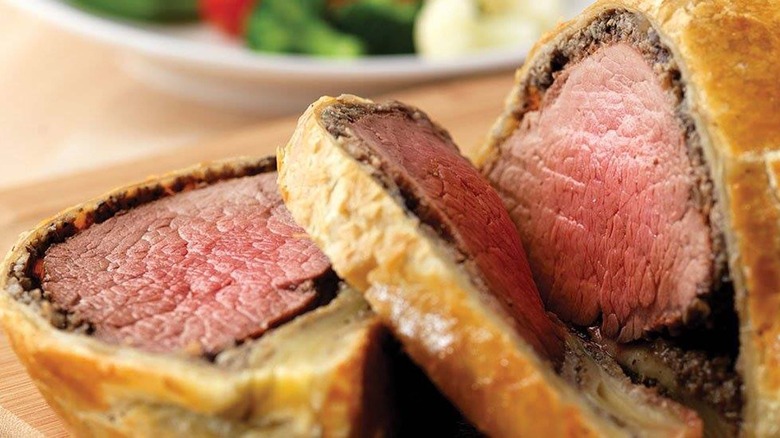 Close up of sliced beef Wellington