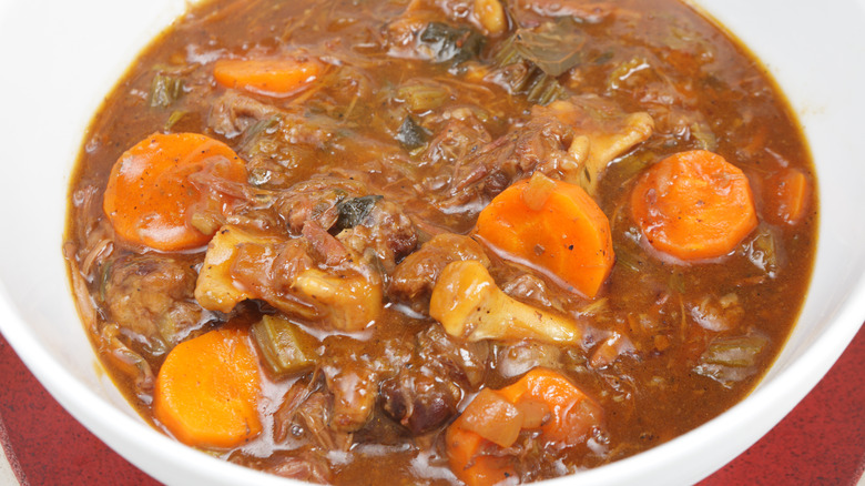 A bowl of traditional British oxtail stew