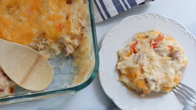 cajun potato casserole on plate