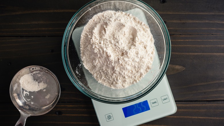 Flour being measured on scale