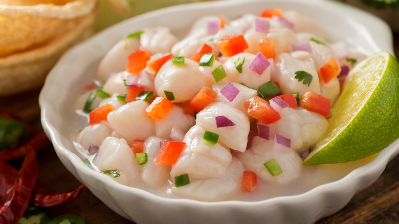 scallop ceviche with lime wedge