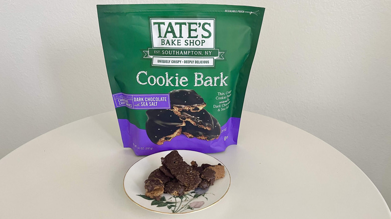 tates bake shop cookie bark dark chocolate on table