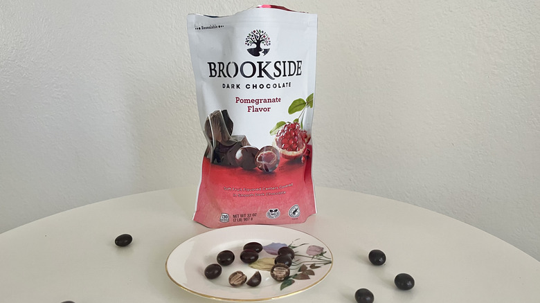 brookside dark chocolate pomegranate flavor on a plate