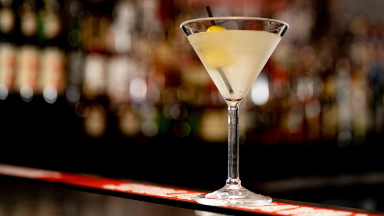 Dirty martini on a bar