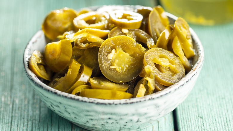 Bowl of jalapeño slices