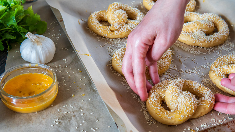 Baking large pretzels with salt