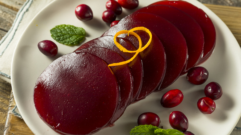 Sliced cranberry sauce with orange zest 