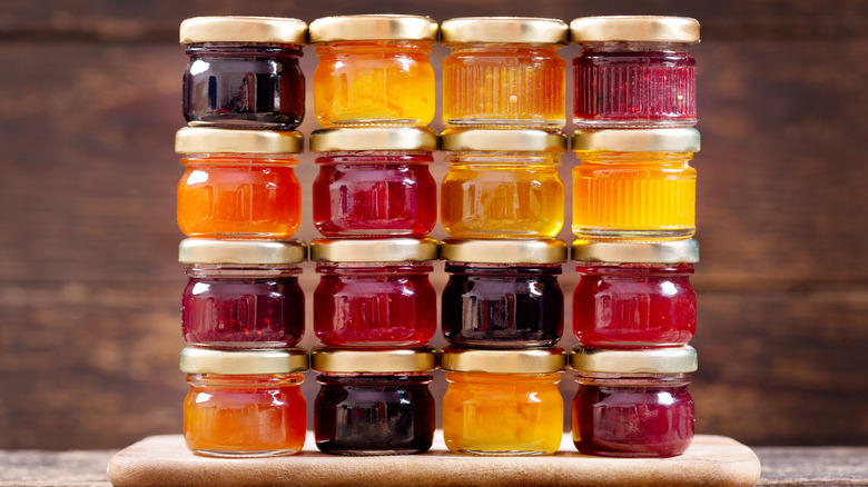 Various fruit preserves in jars 