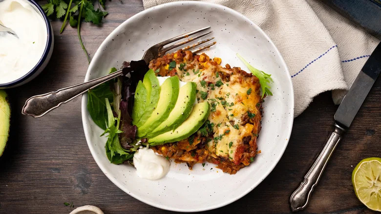 Top-down view of Mexican beef casserole