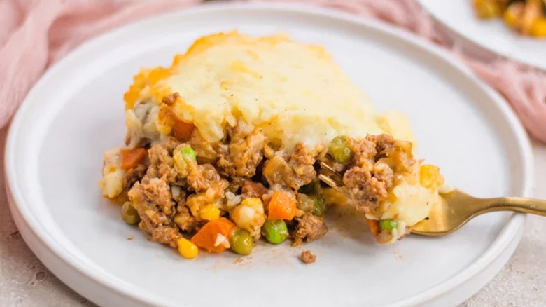 Close-up of plated Irish shepherd's pie