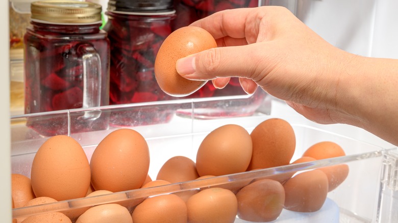 brown eggs in fridge