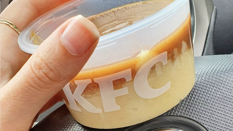 KFC mashed potatoes in a plastic container