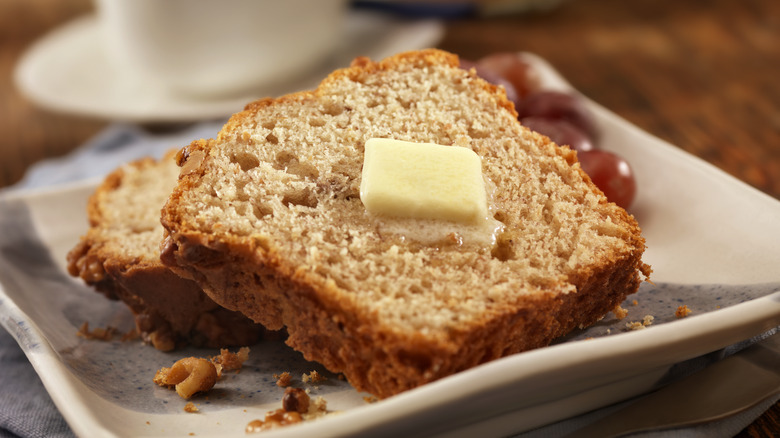 Butter melting on bread slice