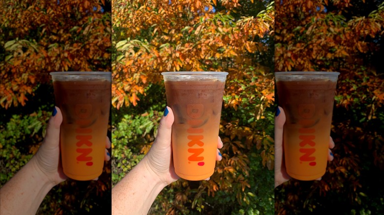 handheld Dunkin' iced coffee