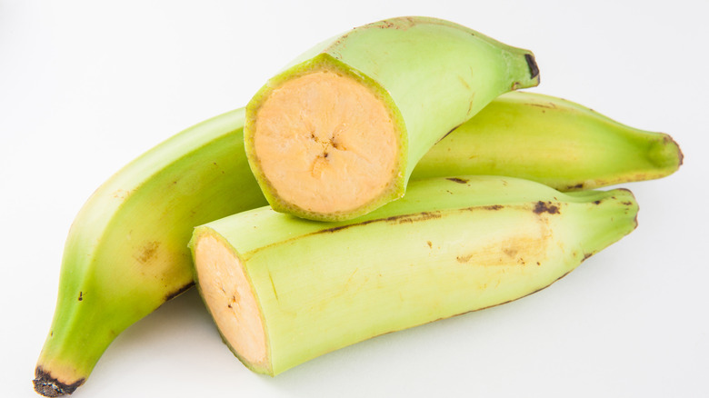 raw plantain cut in half