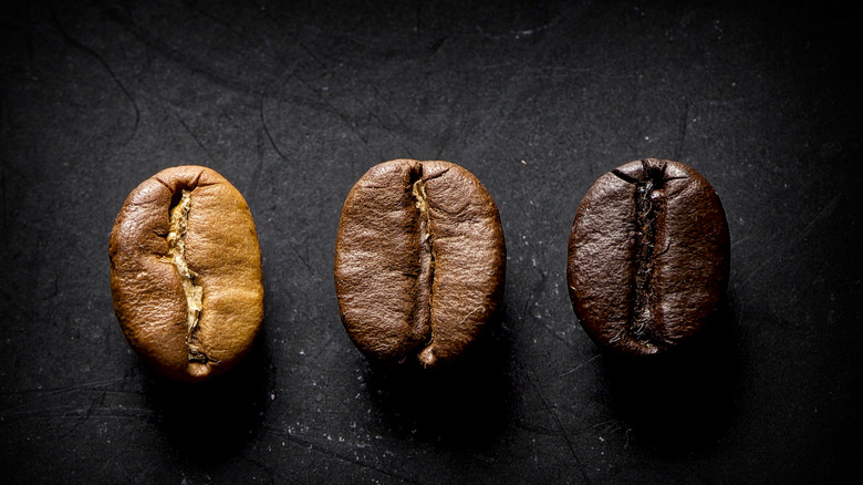 Three different roasts of coffee