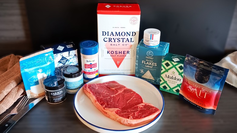 multiple finishing salts with steak