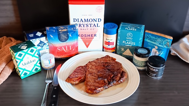 multiple finishing salts with steak