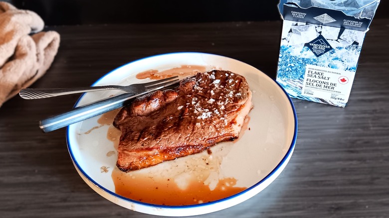 Vancouver Island salt flakes on steak