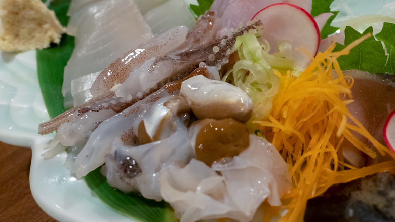 Fresh raw squid on a plate