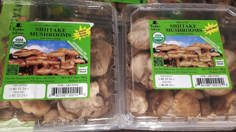Packages of shiitake mushrooms