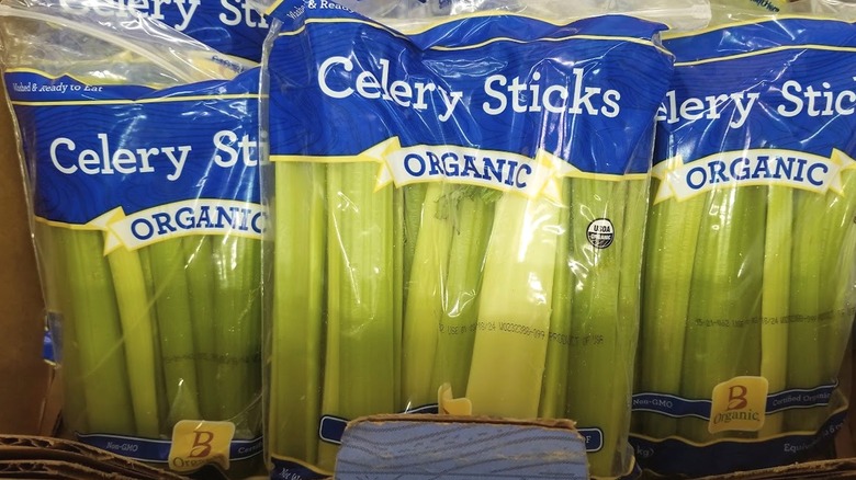 Bags of organic celery sticks