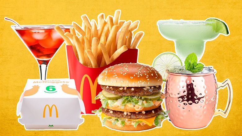 A selection of assorted McDonald's menu items and cocktails